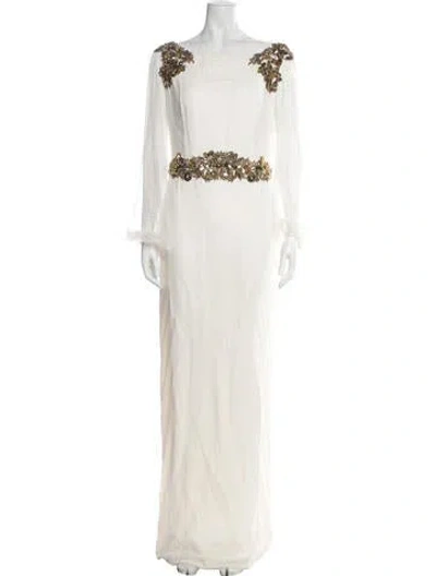Pre-owned Marchesa Bateau Neckline Long Dress In Neutral