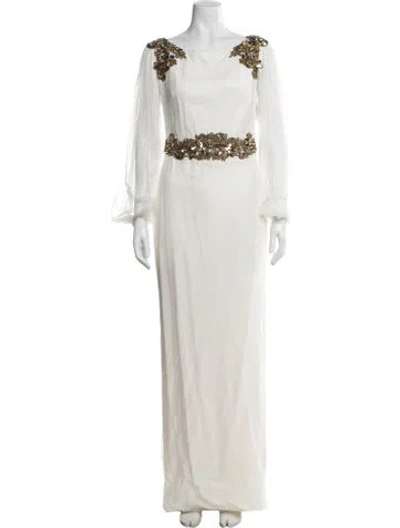 Pre-owned Marchesa Bateau Neckline Long Dress In Neutral