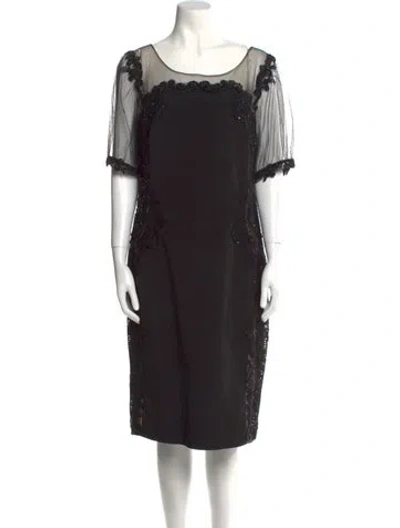 Pre-owned Marchesa Bateau Neckline Midi Length Dress In Black