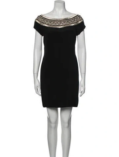 Pre-owned Marchesa Bateau Neckline Mini Dress In Black
