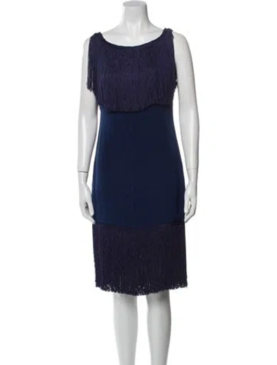 Pre-owned Marchesa Bateau Neckline Mini Dress In Blue