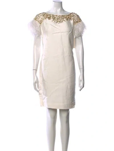 Pre-owned Marchesa Bateau Neckline Mini Dress In Neutral