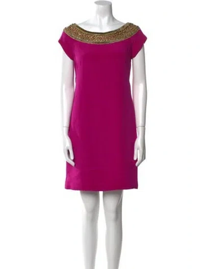 Pre-owned Marchesa Bateau Neckline Mini Dress In Pink