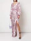 Marchesa Bishop Sleeve Floral Print Charm Gown In Blush