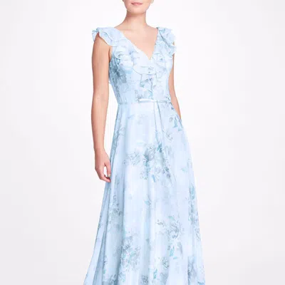 Marchesa Bridesmaids Desio Printed Dress In Blue