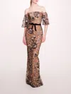 Marchesa Climbing Vines Gown In Black Blue