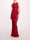 Marchesa Corded Column Gown In Burgundy
