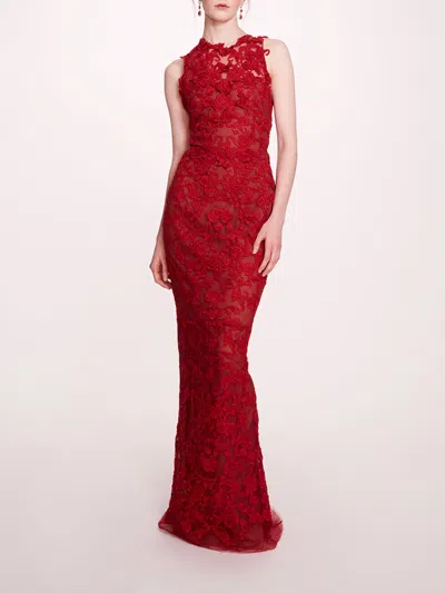 Marchesa Corded Column Gown In Burgundy