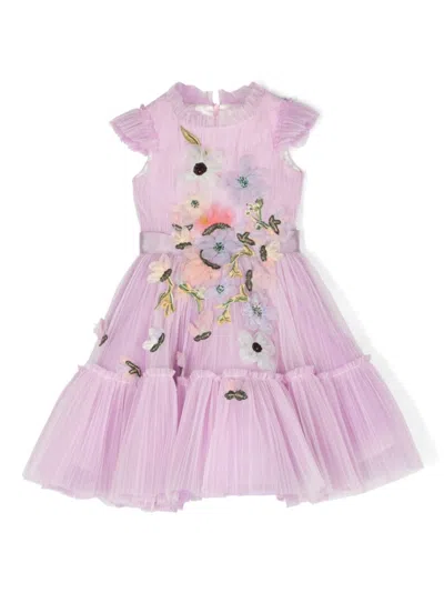 Marchesa Couture Marchesa Kids Couture Tulle Flower-embellished Dress (6-16 Years) In Purple