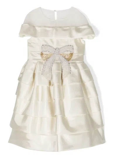 Marchesa Couture Kids' Bow-detail Ruffled Dress In 中性色