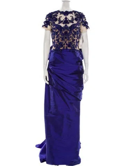 Pre-owned Marchesa Crew Neck Long Dress In Blue