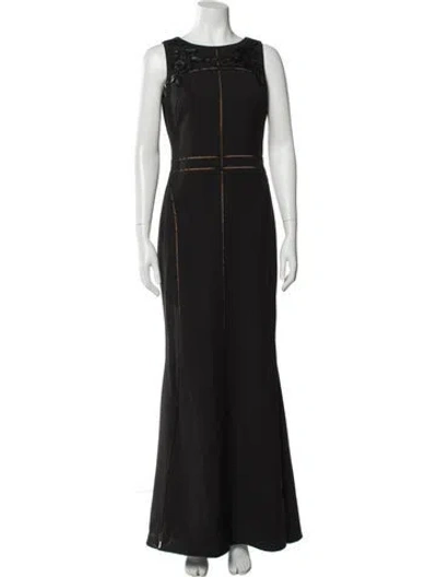 Pre-owned Marchesa Crew Neck Long Dress In Gray