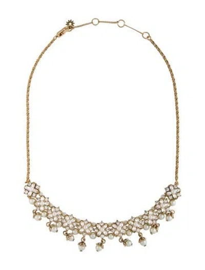 Pre-owned Marchesa Crystal & Faux Pearl Collar Necklace, 20.5" In Clear/white
