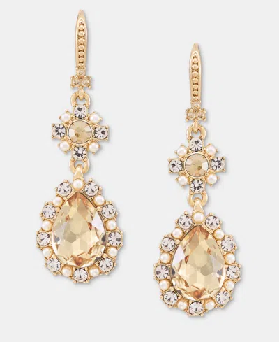 Marchesa Crystal And Faux Pearl Drop Earrings In Gold