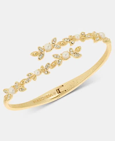 Marchesa Crystal & Imitation Pearl Bypass Bangle Bracelet In Gold