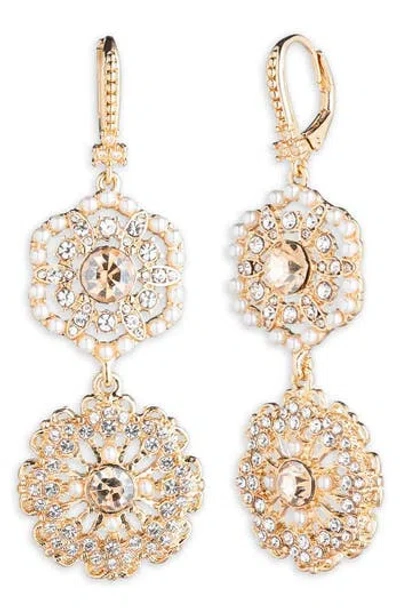 Marchesa Crystal & Imitation Pearl Double Drop Earrings In Gld/cgs