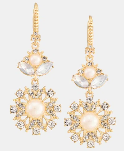 Marchesa Crystal & Imitation Pearl Double Drop Earrings In Gold