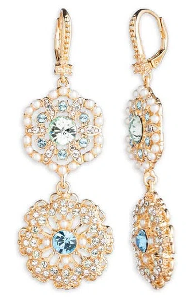 Marchesa Crystal & Imitation Pearl Double Drop Earrings In Gold/aqua