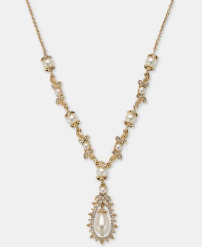 Marchesa Crystal & Imitation Pearl Lariat Necklace, 16" + 3" Extender In Gold