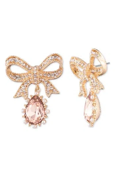 Marchesa Crystal Bow Imitation Pearl Dangle Earrings In Gold/vintage Rose