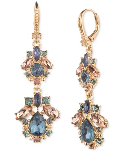 Marchesa Crystal Cluster Double Drop Earrings In Blue