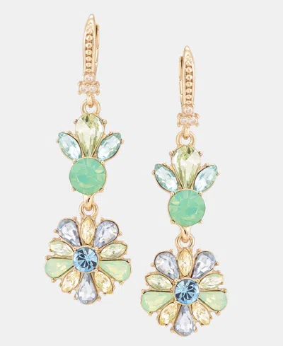 Marchesa Crystal Cluster Flower Double Drop Earrings In Gold