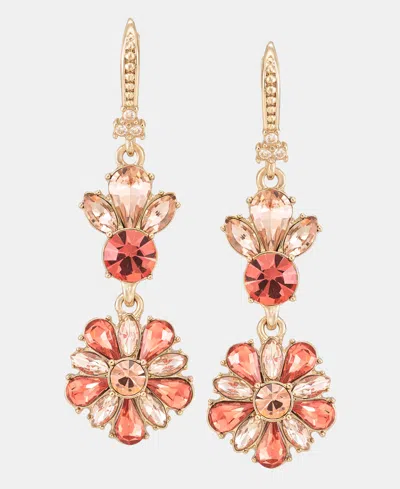Marchesa Crystal Cluster Flower Double Drop Earrings In Gold