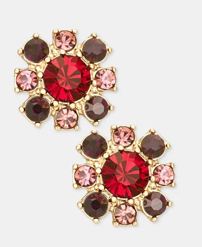Marchesa Crystal Floral Holiday Stud Earrings In Red