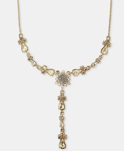 Marchesa Crystal Flower Lariat Necklace, 16" + 3" Extender In Gold