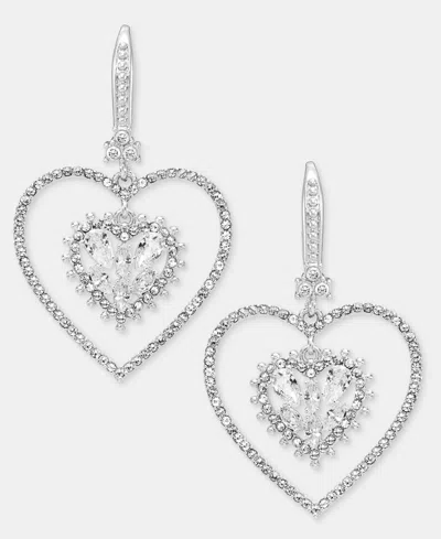 Marchesa Cubic Zirconia And Crystal Heart Dangle Earrings In White