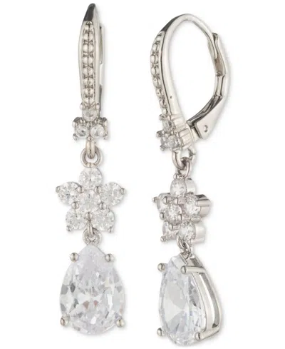 Marchesa Cubic Zirconia Flower Double Drop Earrings In Silver