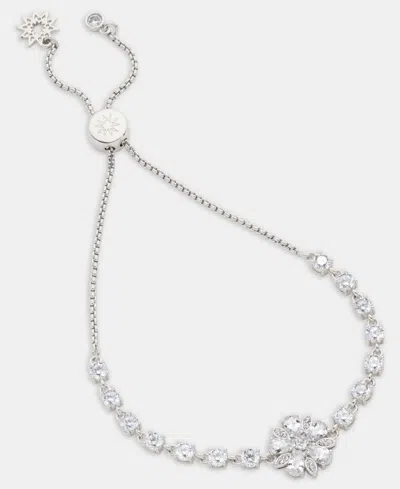Marchesa Cubic Zirconia Flower Slider Bracelet In Silver