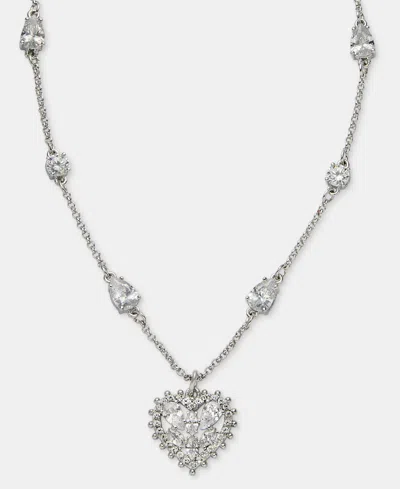Marchesa Cubic Zirconia Silver-tone Heart Pendant Necklace In White