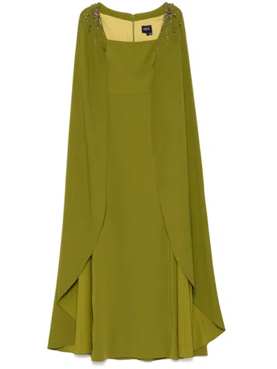 Marchesa Embellished Cape Gown Dress In Green