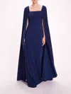 Marchesa Embellished Cape Gown In Navy