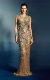Marchesa Embellished Tulle Gown In Nude