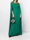MARCHESA EMBROIDERED CAPE DRESS