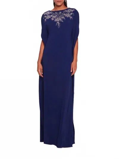 MARCHESA EMBROIDERED CAPE KAFTAN IN NAVY