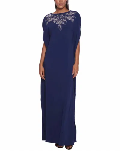 Marchesa Embroidered Crepe Kaftan In Navy In Blue