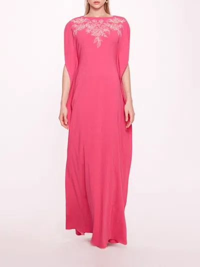 Marchesa Embroidered Crepe Kaftan In Pink