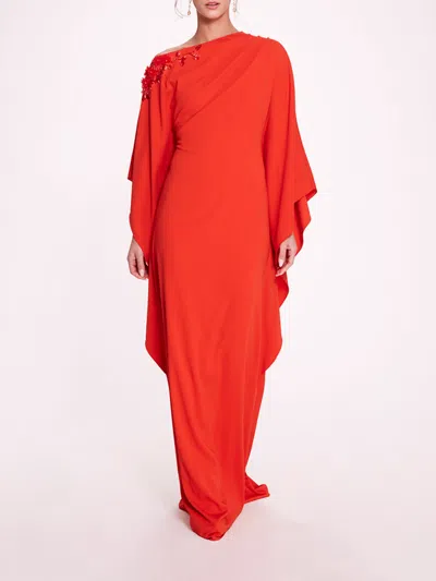 Marchesa Embroidered Draped Kaftan In Poppy