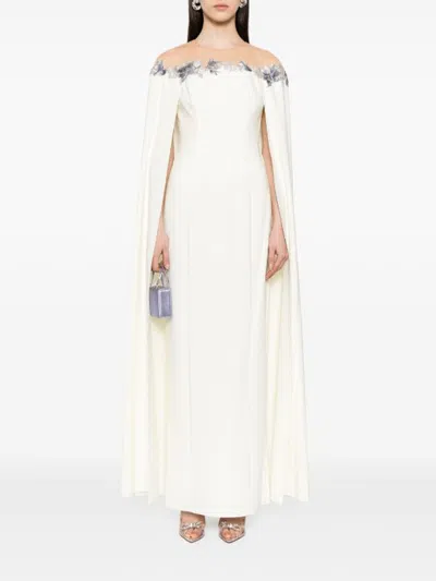 Marchesa Embroidered Illusion Gown In Ivory