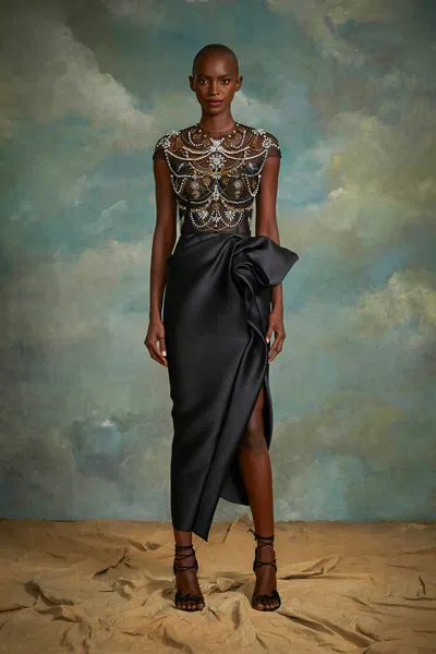 Marchesa Embroidered Metallic Thread Midi Dress In Multi | ModeSens