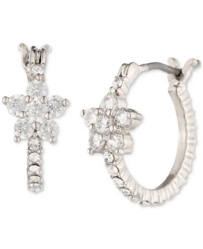 Marchesa Extra-small Cubic Zirconia Flower Hoop Earrings, 0.4" In Silver