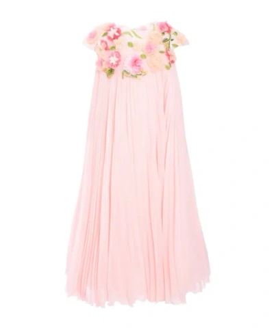 Marchesa Floral-appliqué Dress In Pink