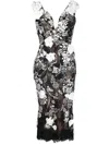 MARCHESA FLORAL-APPLIQUÉ MIDI DRESS