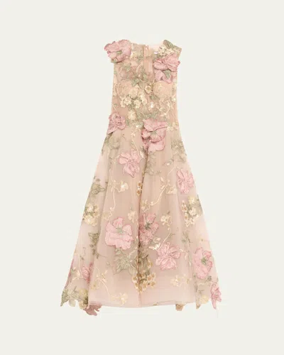 Marchesa Floral Embroidered Sleeveless Tea-length Dress In Multi