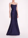 Marchesa Floral Mikado Gown In Navy
