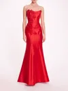 Marchesa Floral Mikado Gown In Red