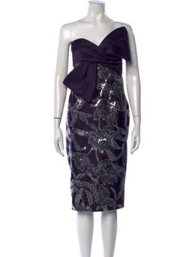 Pre-owned Marchesa Floral Print Knee-length Dress In Blue